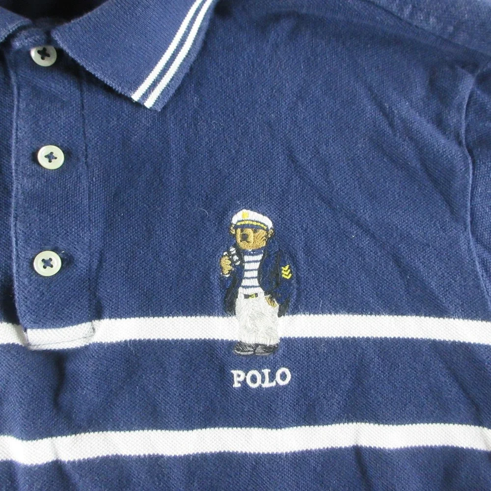 Polo Ralph Lauren Polo Shirt Mens L Blue Striped Short Sleeve Polo Bear Nautical